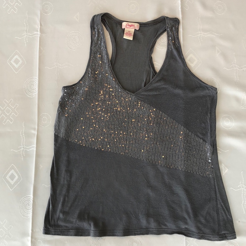 Candie’s M dazzling sequin embellished gray tank